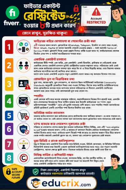 ফাইভার একাউন্ট রেস্ট্রিক্টেড হওয়ার প্রধান ০৮ টি কারণ