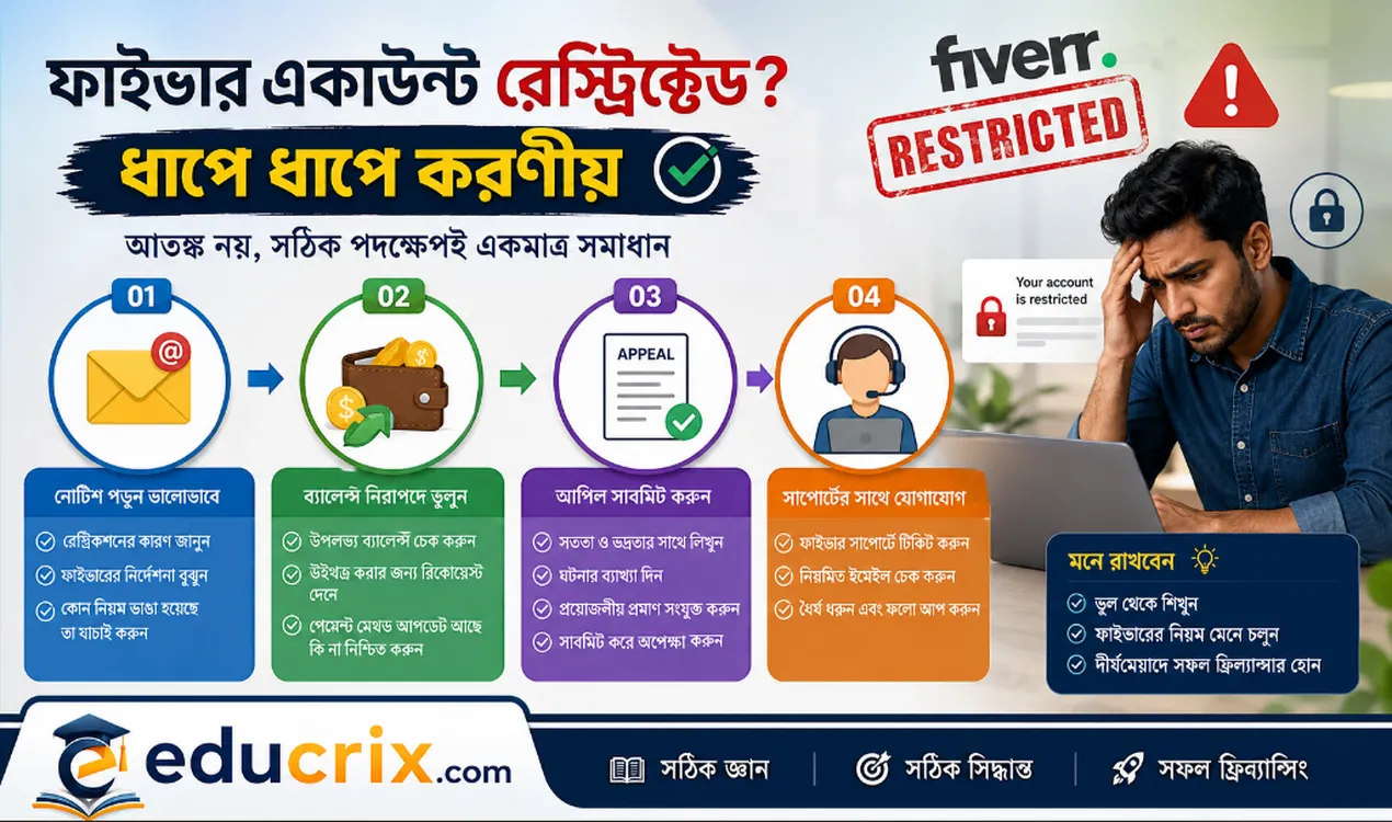 ফাইভার একাউন্ট রেস্ট্রিক্টেড হলে করণীয় ধাপ